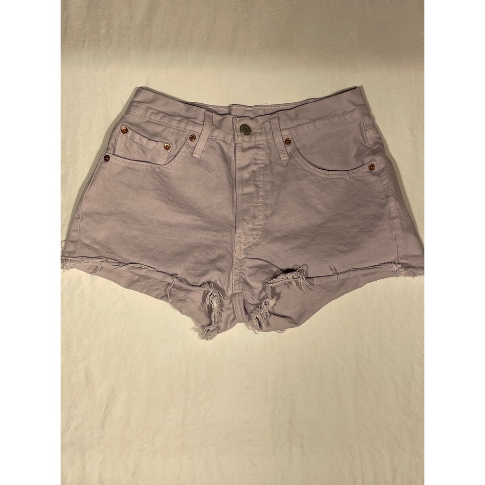 Levis 501 Original High Waisted Denim Shorts Lavender Lilac Purple Raw Hem